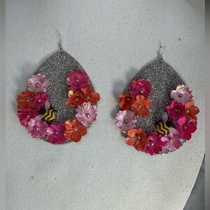 Large floral sparkly spring summer earrings